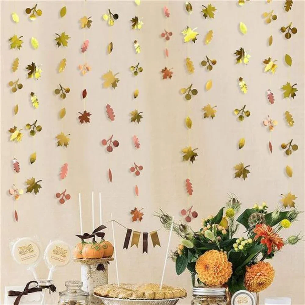 52Ft Fall Party Decorations Maple Leaf Garland Streamer Champagne Rose Gold
